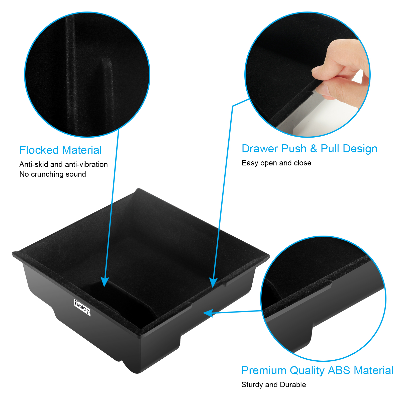 Evolop 5PCS Center Console Organizer Tray for Tesla Model Y 3 Accessories 2023 with Silicone Cup Holder Insert, Rear Trunk Hook, Camera Cover for Tesla Model 3 Y 2021 2022, Upgrade Flocked Material