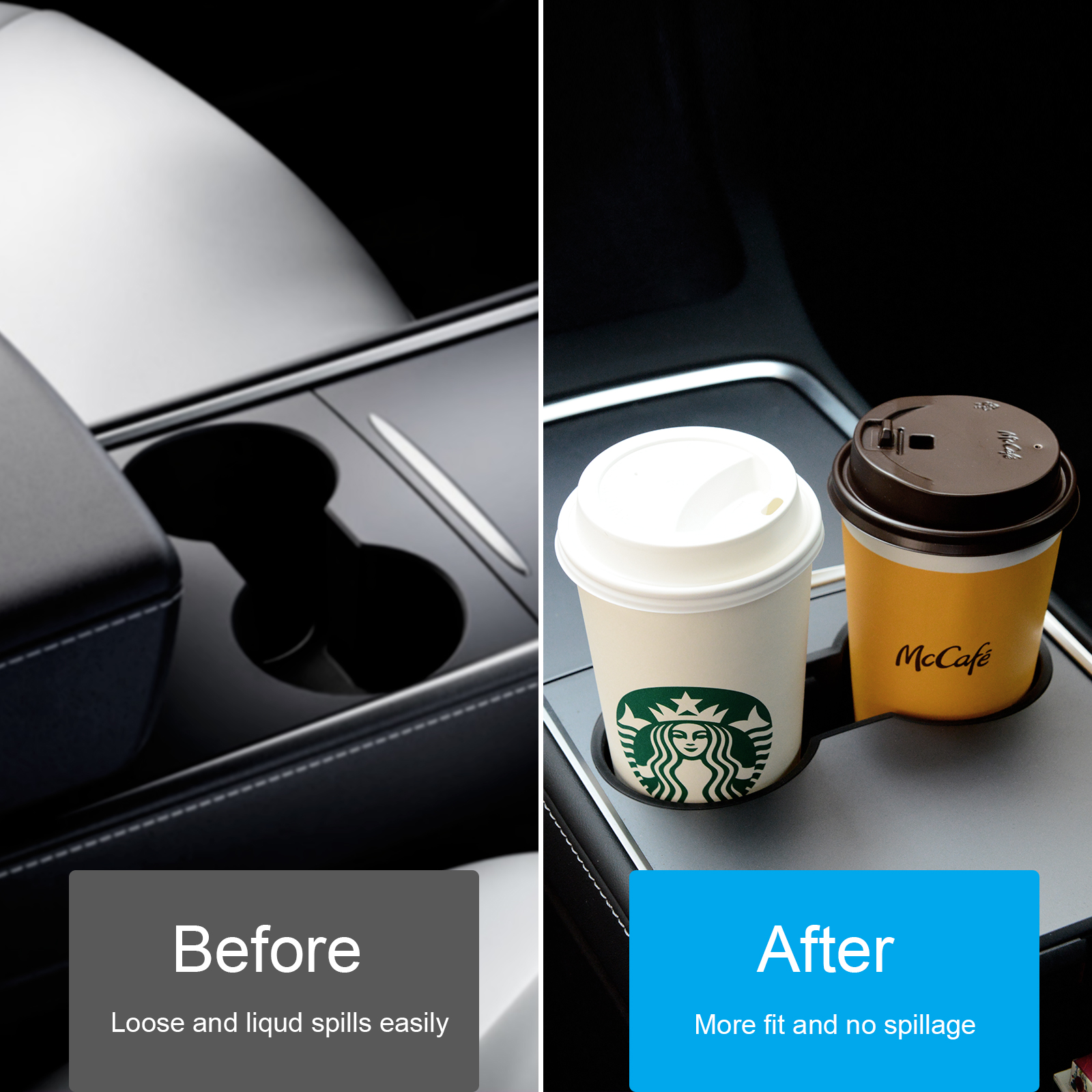 Evolop 5PCS Center Console Organizer Tray for Tesla Model Y 3 Accessories 2023 with Silicone Cup Holder Insert, Rear Trunk Hook, Camera Cover for Tesla Model 3 Y 2021 2022, Upgrade Flocked Material